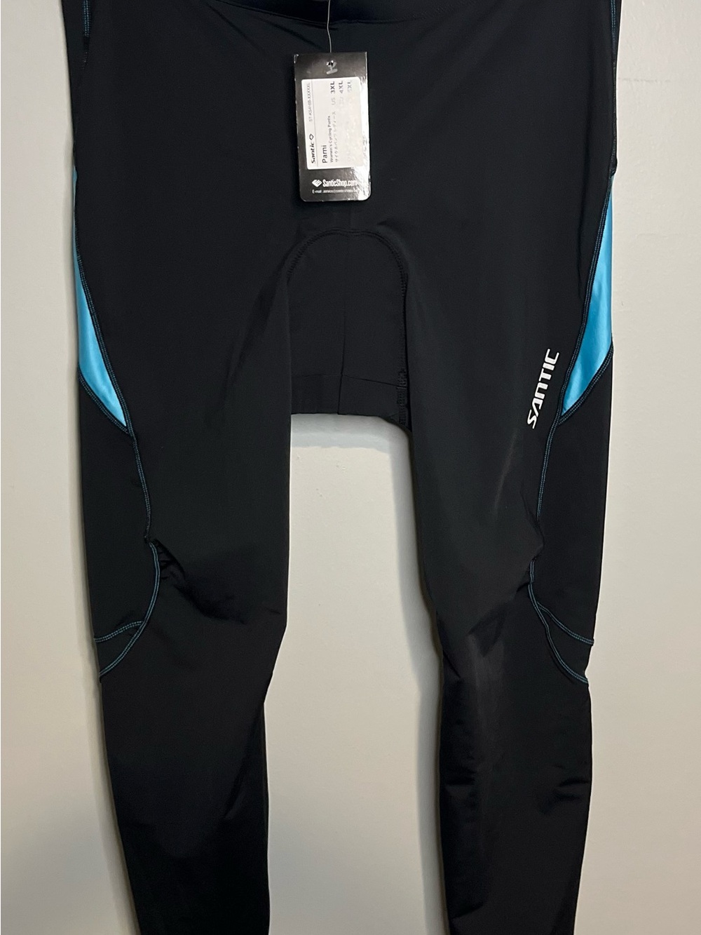 New NWT Women's Santic Parni padded Cycling 3/4 leggings Black Aqua Blue 3XL